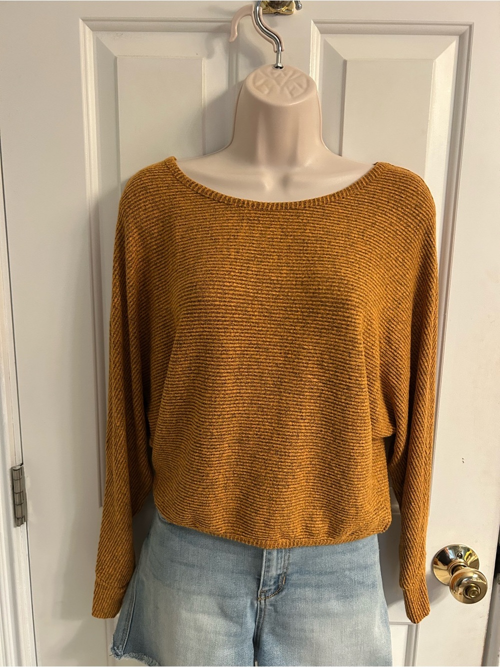 Women’s I.N. Mustard Ribbed Boatneck Sweater